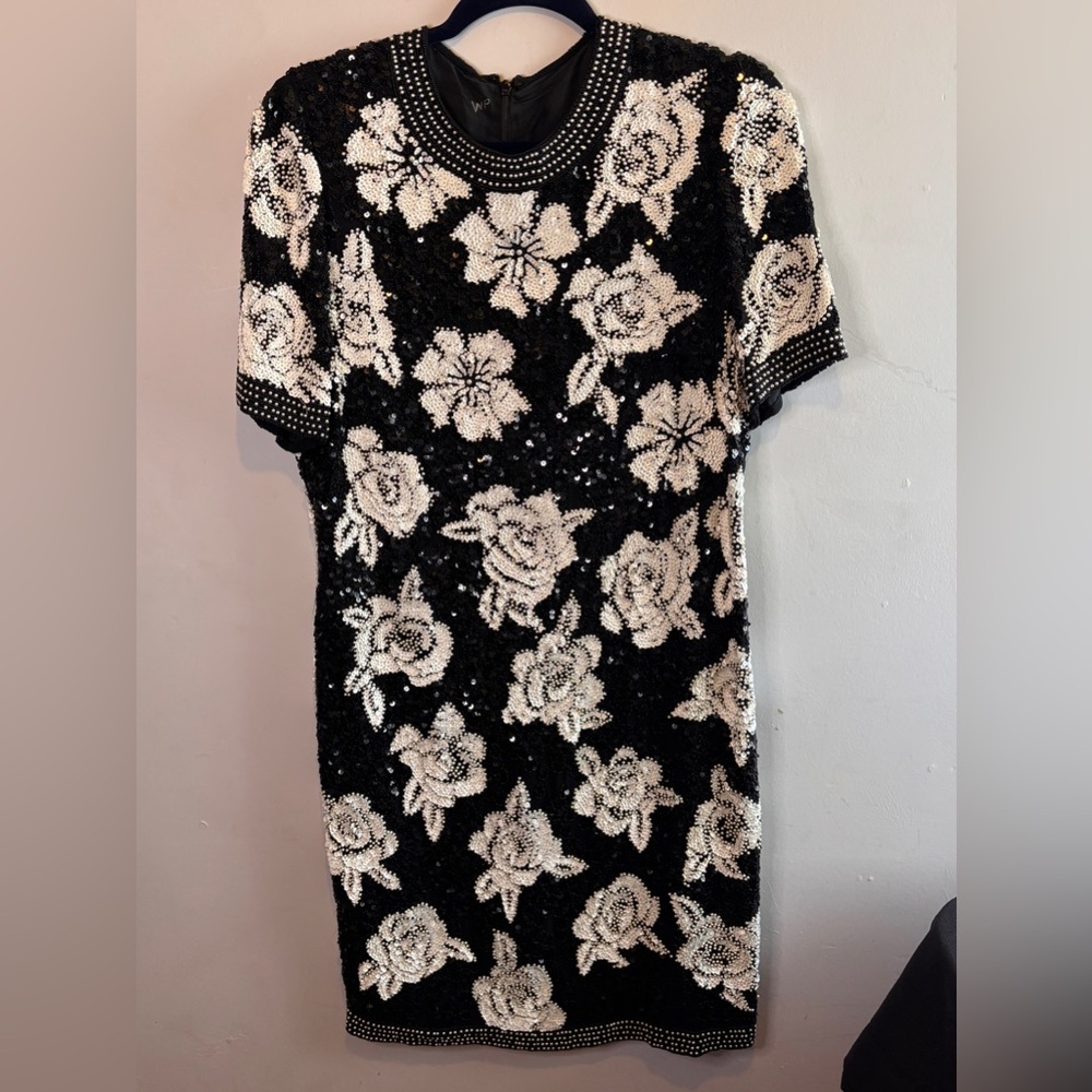 VINTAGE Black and White BEADED DRESS Dress